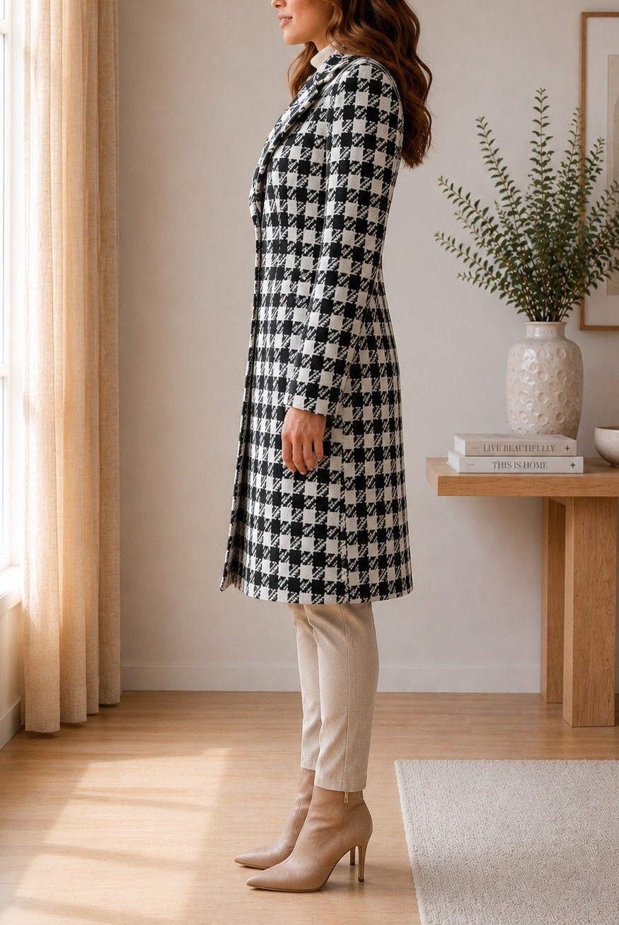 Ladies Houndstooth 3 Button Melton Coat - StylePhase SA
