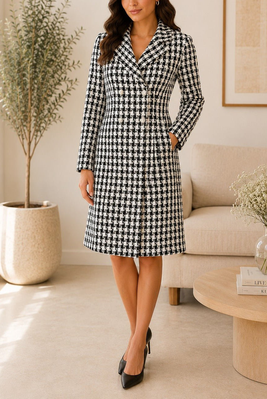 Ladies Houndstooth Double Breast Coat - StylePhase SA