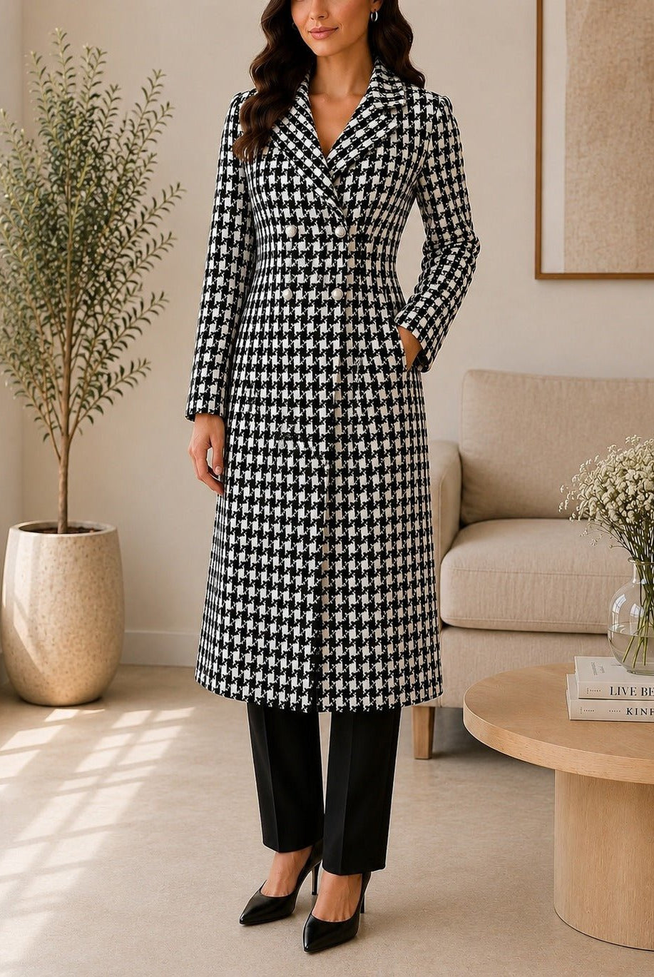 Ladies Houndstooth Double Breast Coat - StylePhase SA