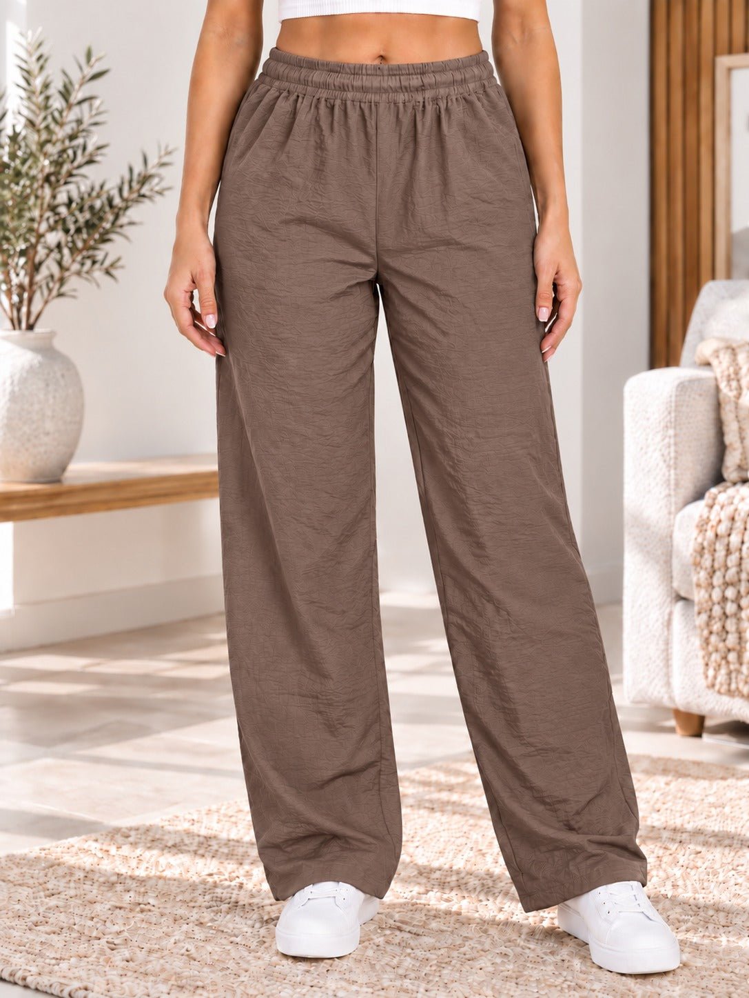 Ladies Khaki Elastic Waist Pants - StylePhase SA