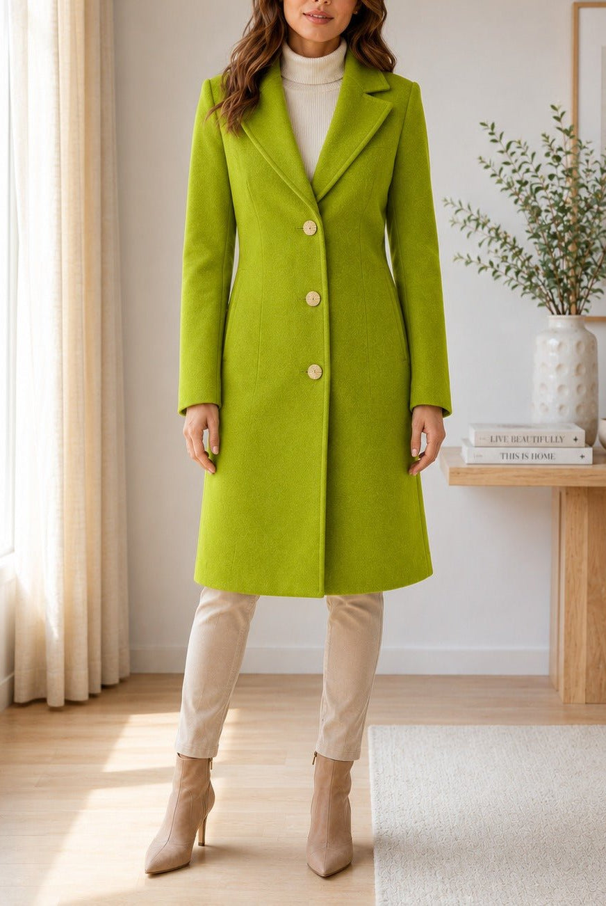 Ladies Lime 3 Button Melton Coat - StylePhase SA