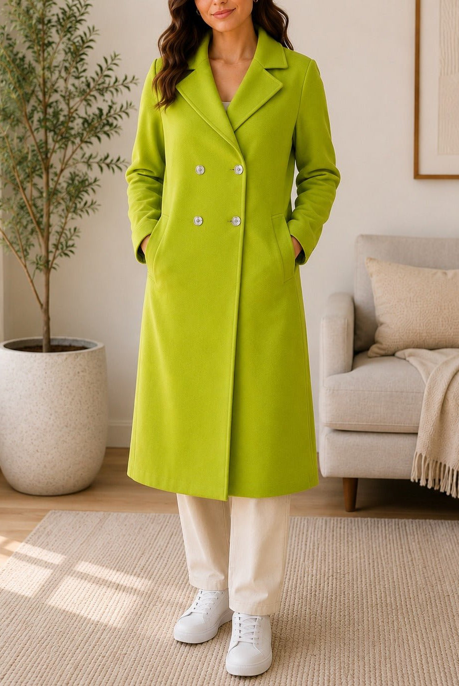 Ladies Lime Double Breast Melton coat - StylePhase SA