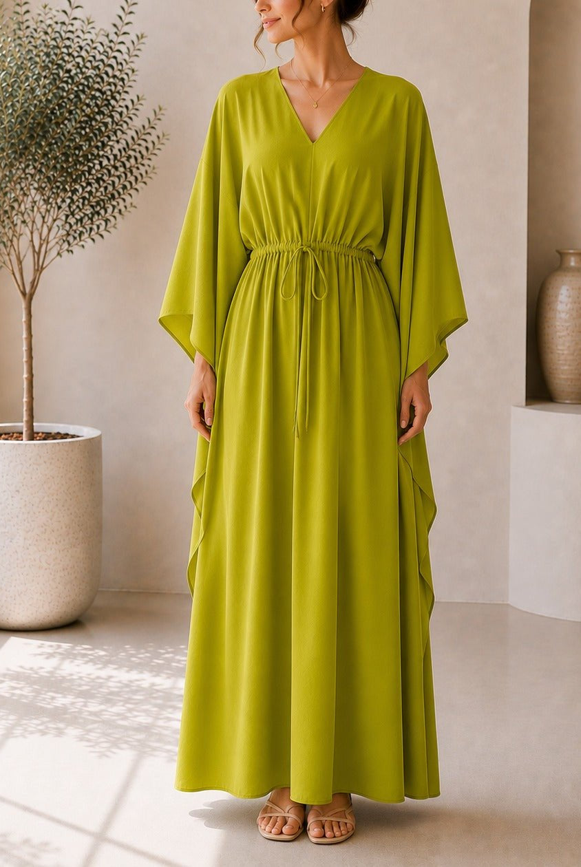 Ladies Lime Drawstring V-neck Kaftan - StylePhase SA