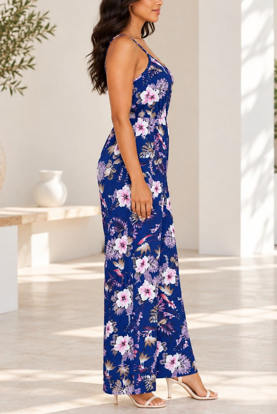 Ladies Navy Floral Strappy Jumpsuit - StylePhase SA