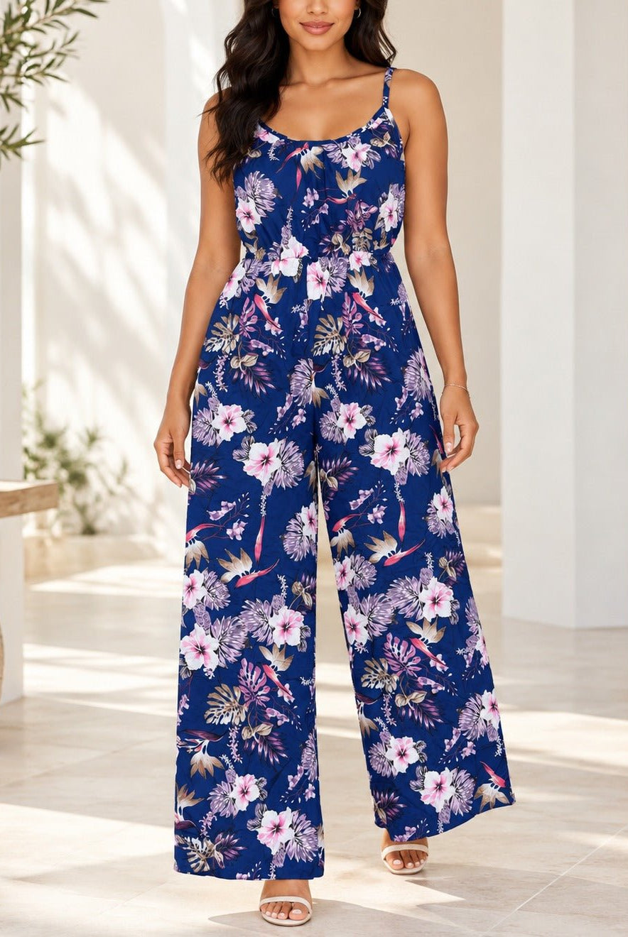 Ladies Navy Floral Strappy Jumpsuit - StylePhase SA