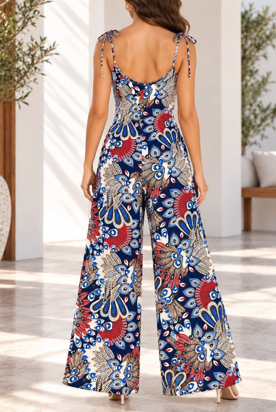 Ladies Navy Paisley Print Tie Strap Jumpsuit - StylePhase SA