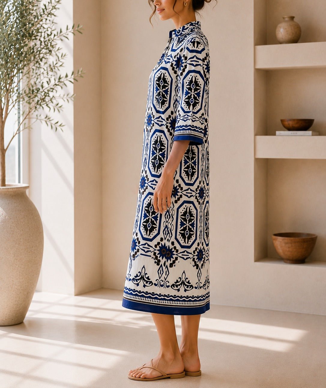 Ladies New Feeling Collar Button Royal Dress - StylePhase SA