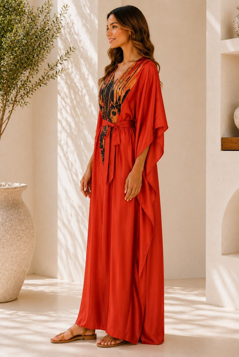Ladies New Feeling Orange Satin Printed Kaftan - StylePhase SA