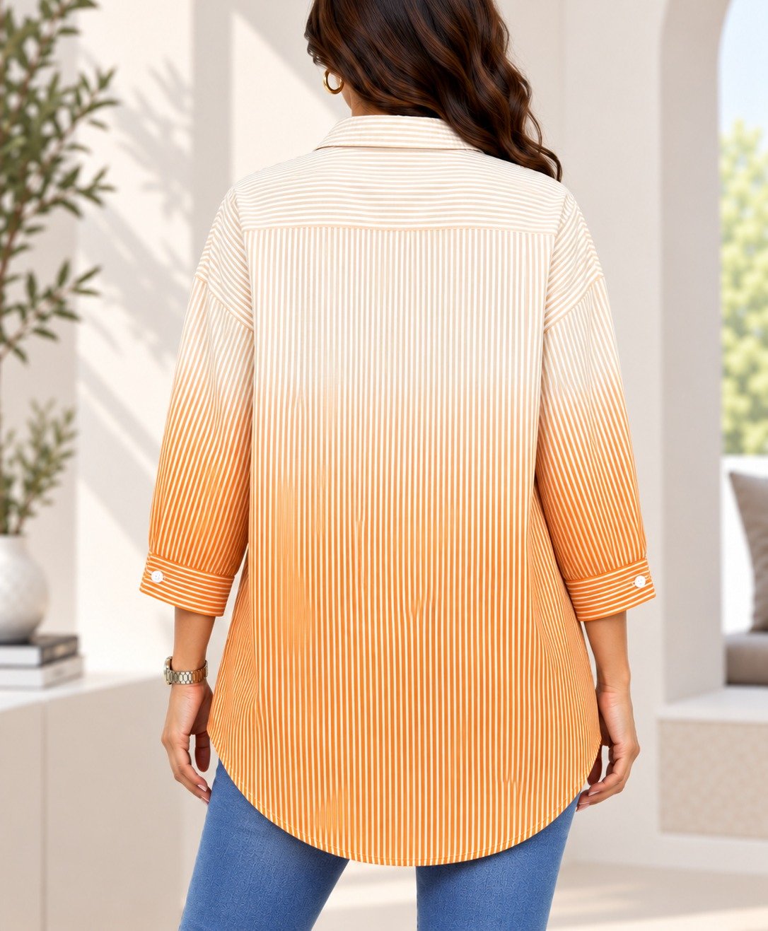 Ladies New Feeling Orange Striped Rhinestone Shirt - StylePhase SA