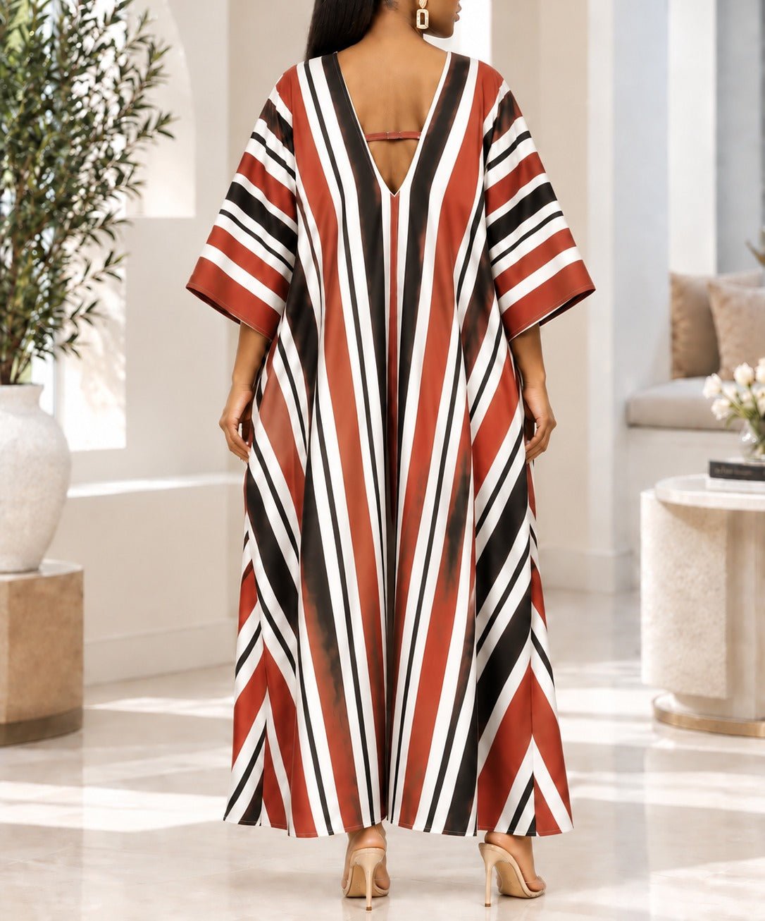 Ladies New Feeling Red And Black Stripe Maxi Kaftan - StylePhase SA