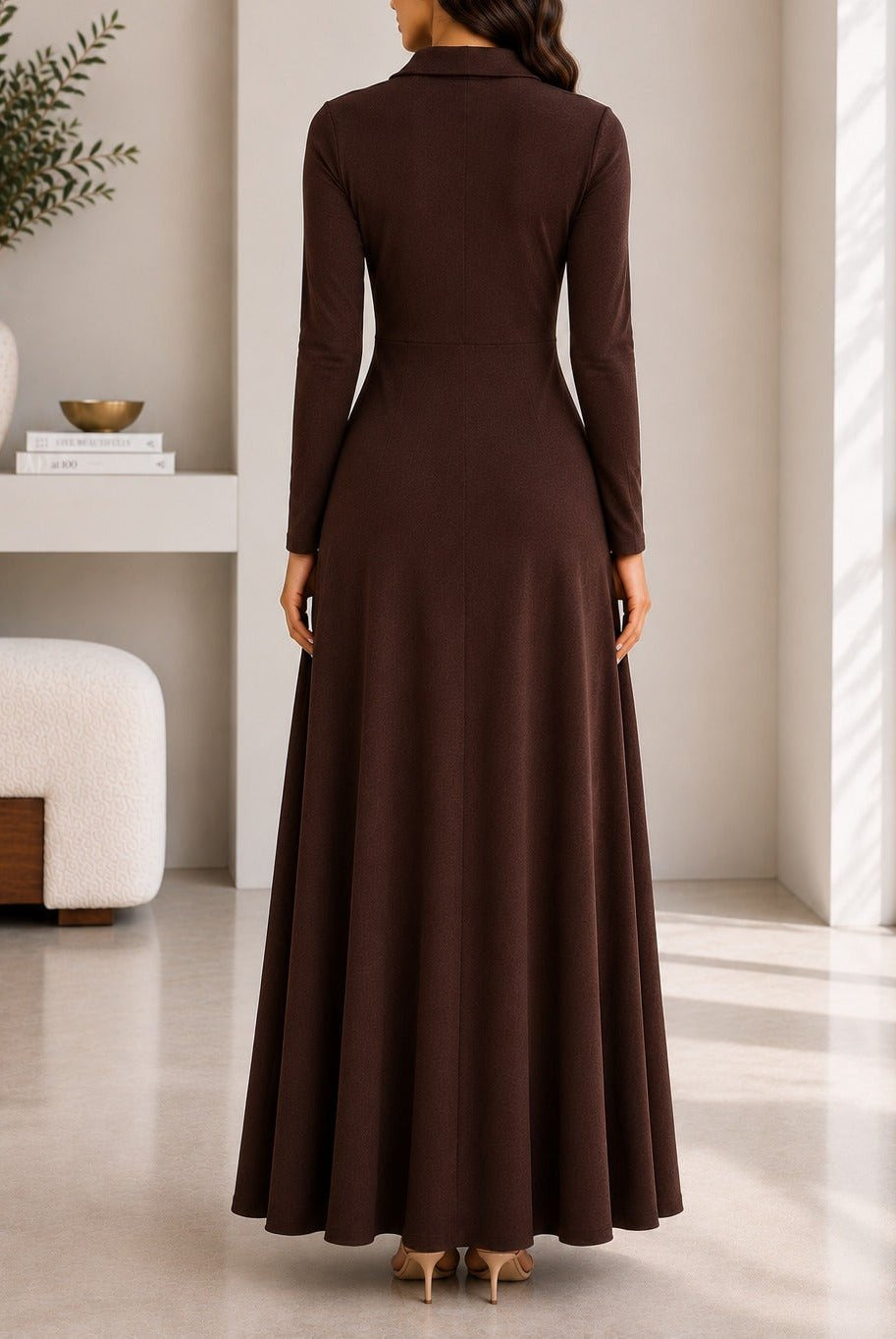 Ladies New Feeling Rib Zip Front Dress-Dark Brown - StylePhase SA