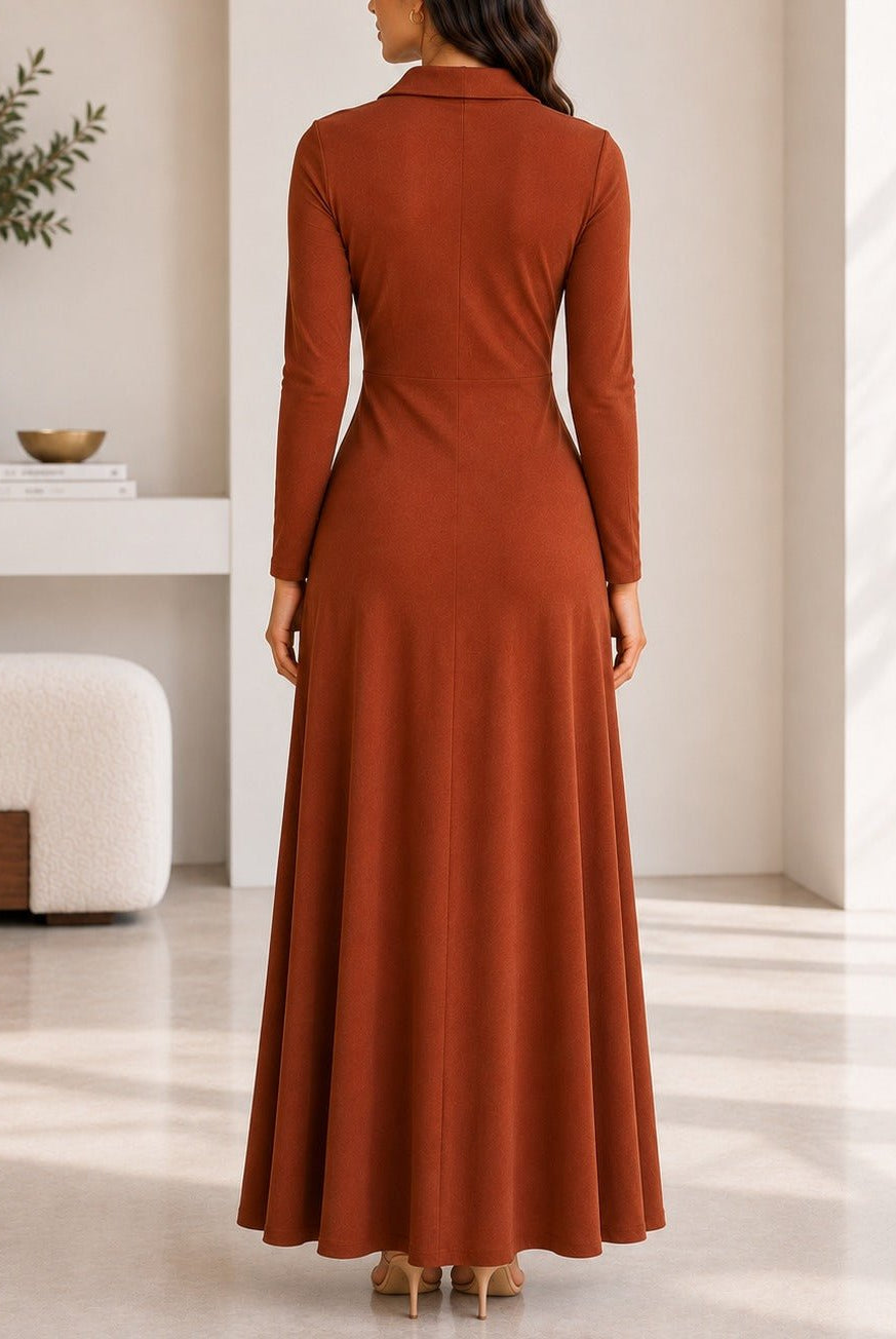 Ladies New Feeling Rib Zip Front Dress-Rust - StylePhase SA