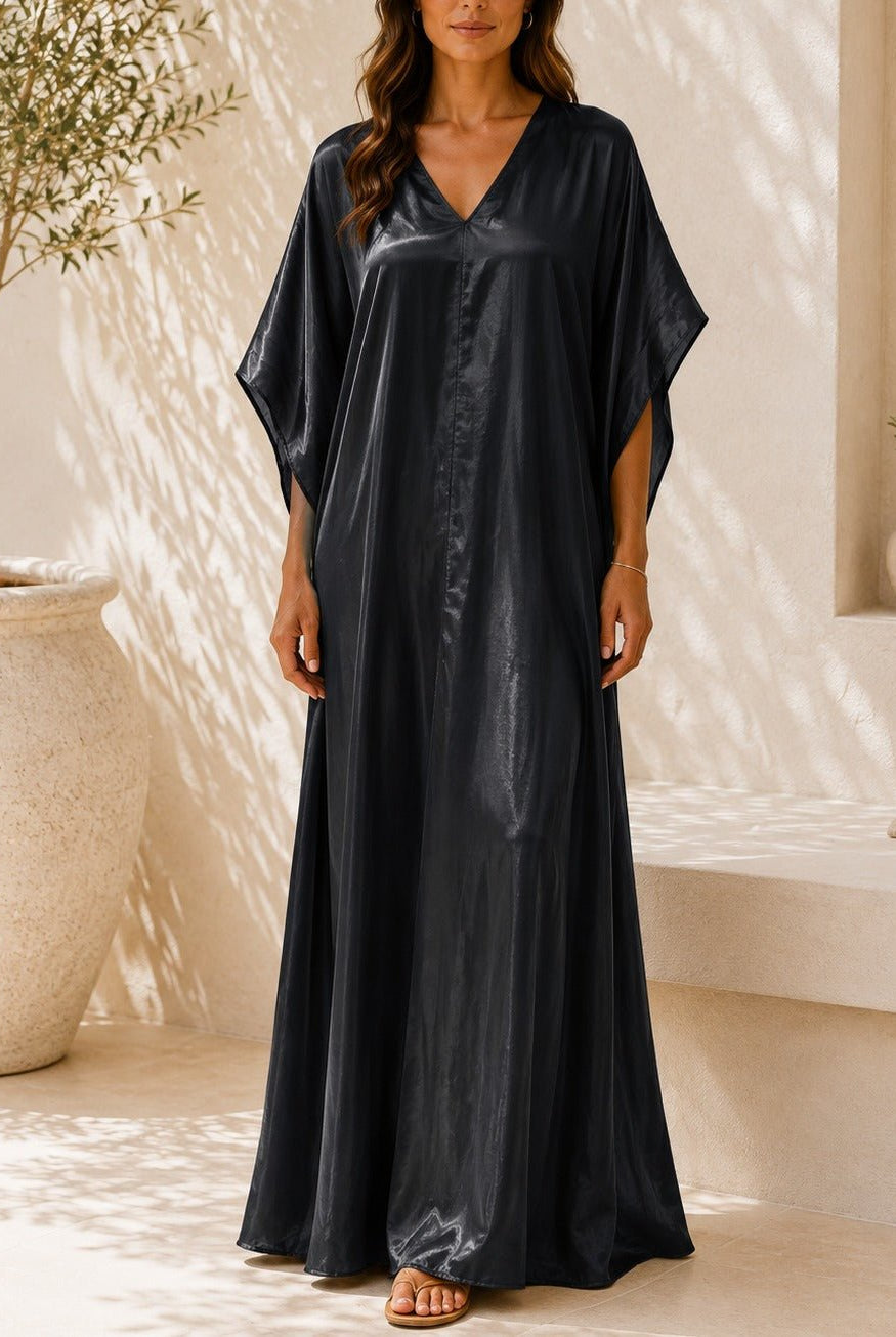 Ladies New Feeling Satin Black Kaftan - StylePhase SA