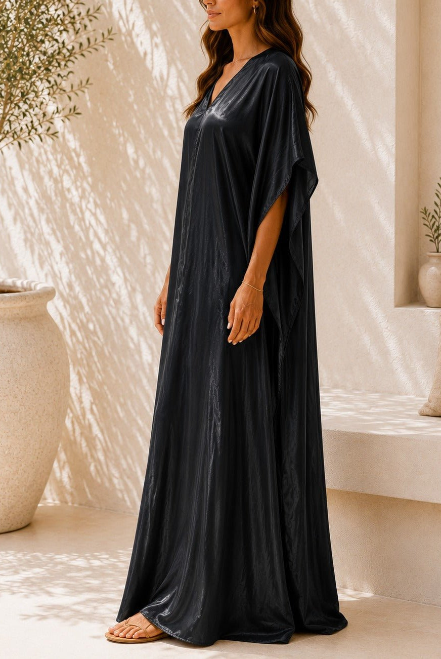 Ladies New Feeling Satin Black Kaftan - StylePhase SA