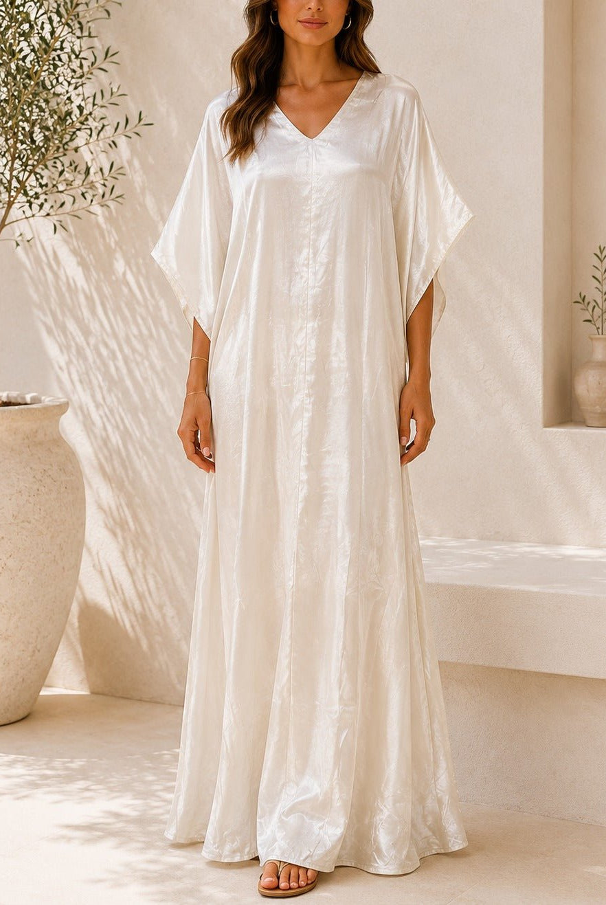 Ladies New Feeling Satin Cream Kaftan - StylePhase SA