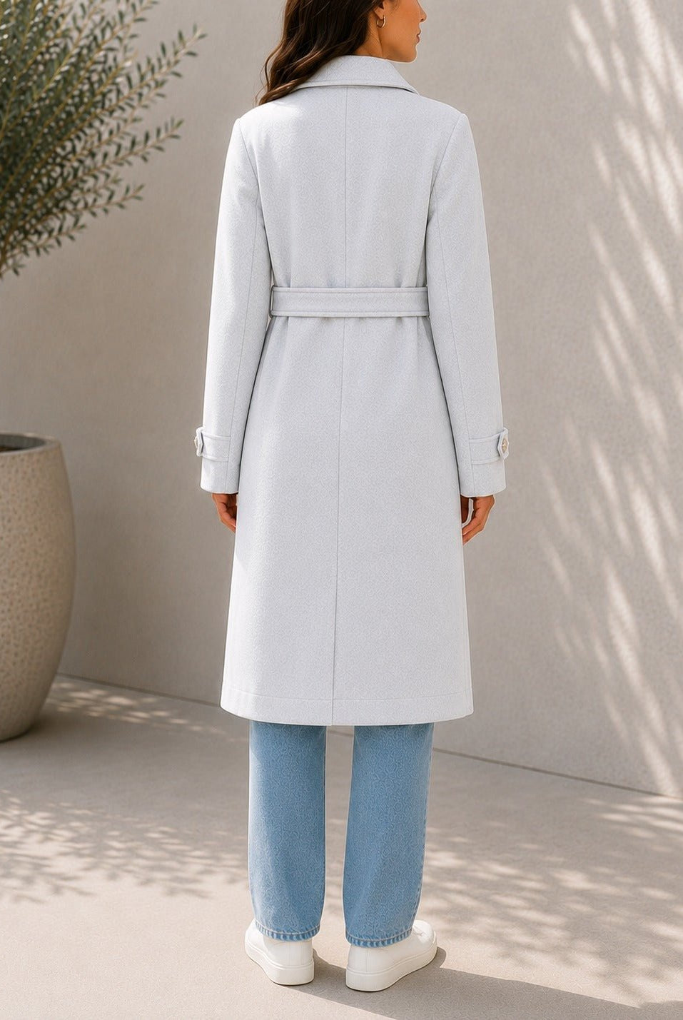Ladies Oatmeal Pleated Button Detail Melton Coat - StylePhase SA