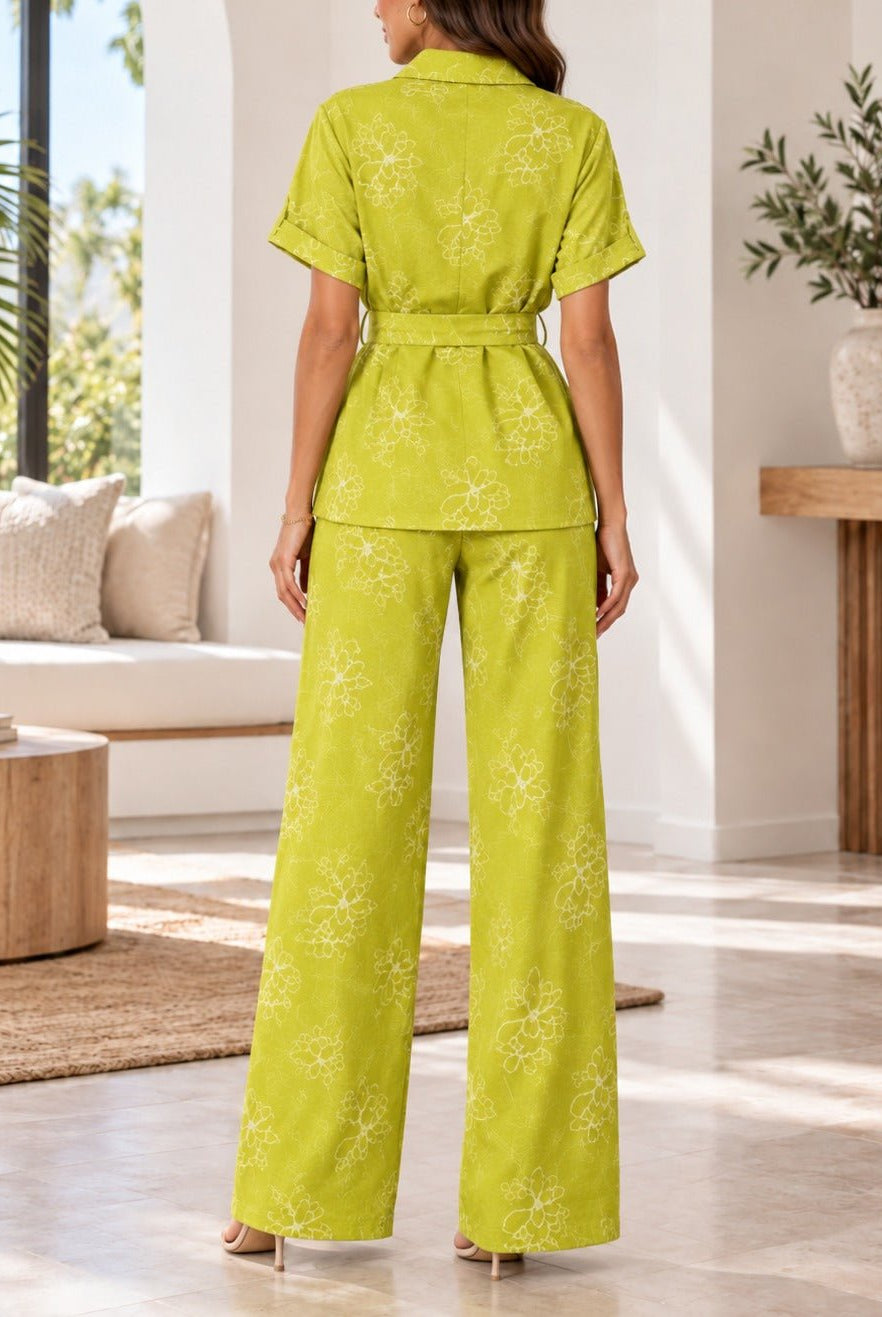 Ladies Olive Floral Print Two-Piece Set - StylePhase SA