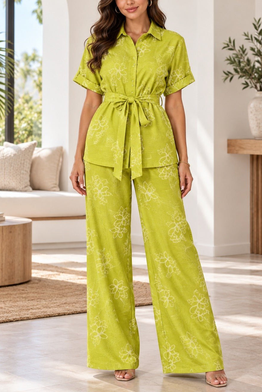 Ladies Olive Floral Print Two-Piece Set - StylePhase SA