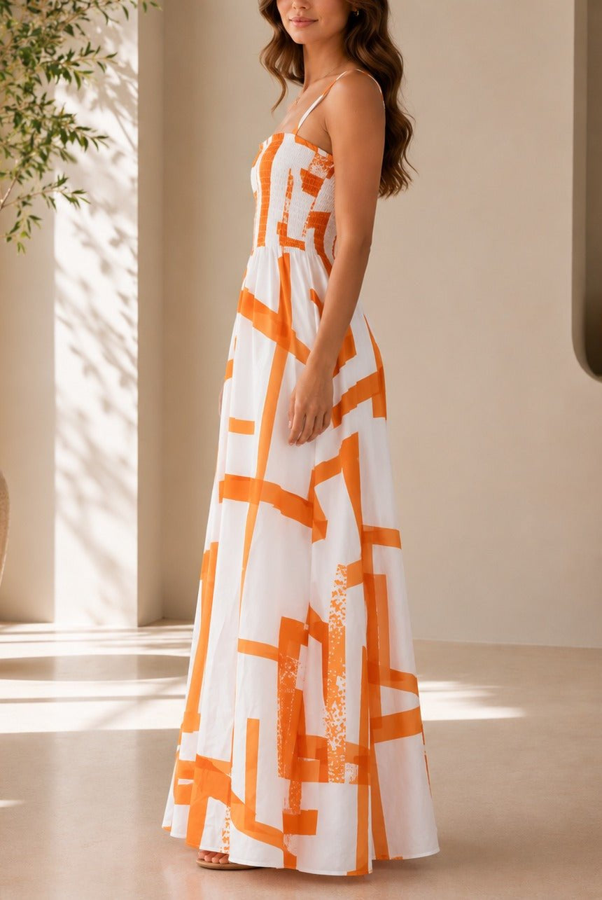 Ladies Orange And White Strappy Maxi Dress - StylePhase SA