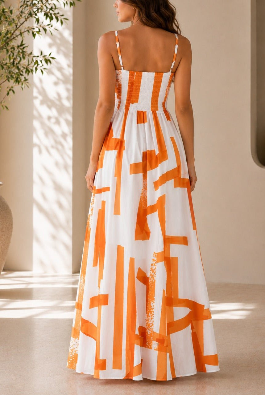 Ladies Orange And White Strappy Maxi Dress - StylePhase SA