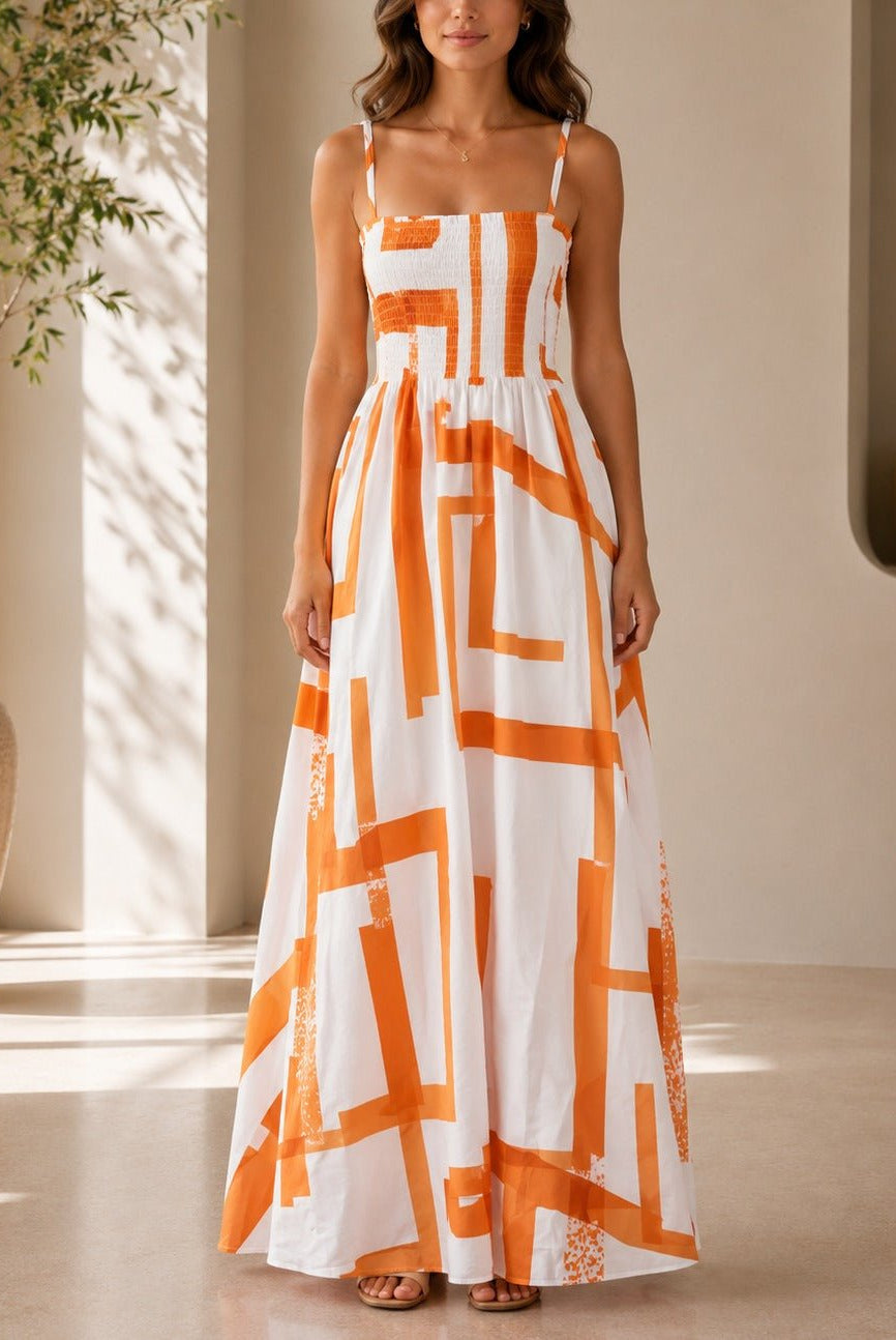 Ladies Orange And White Strappy Maxi Dress - StylePhase SA