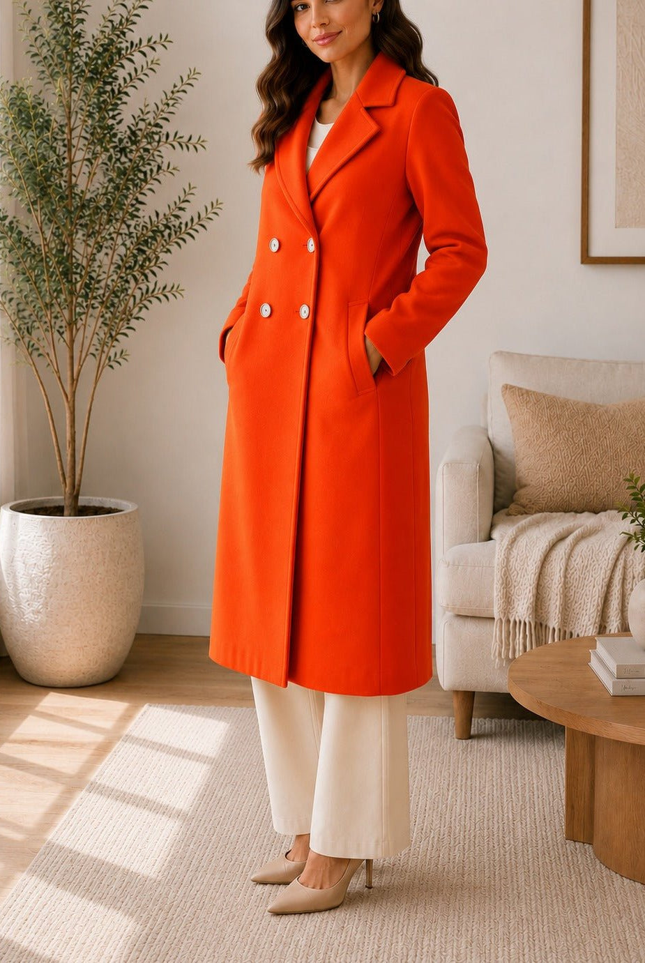 Ladies Orange Double Breast Melton coat - StylePhase SA