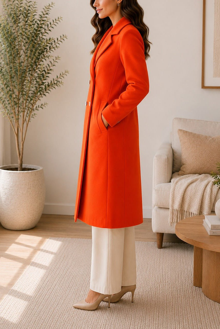 Ladies Orange Double Breast Melton coat - StylePhase SA