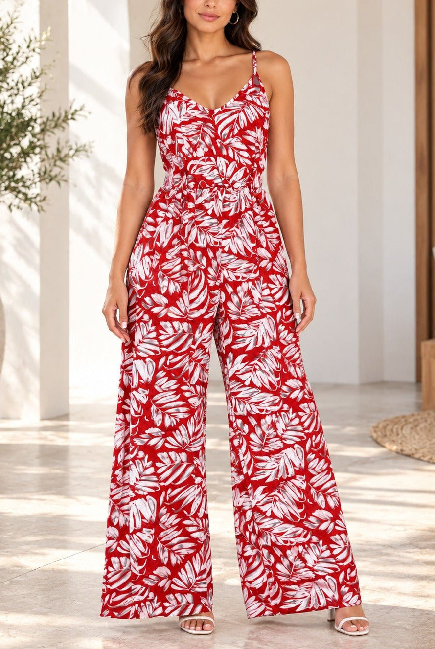 Ladies Orange Floral Strappy Jumpsuit - StylePhase SA