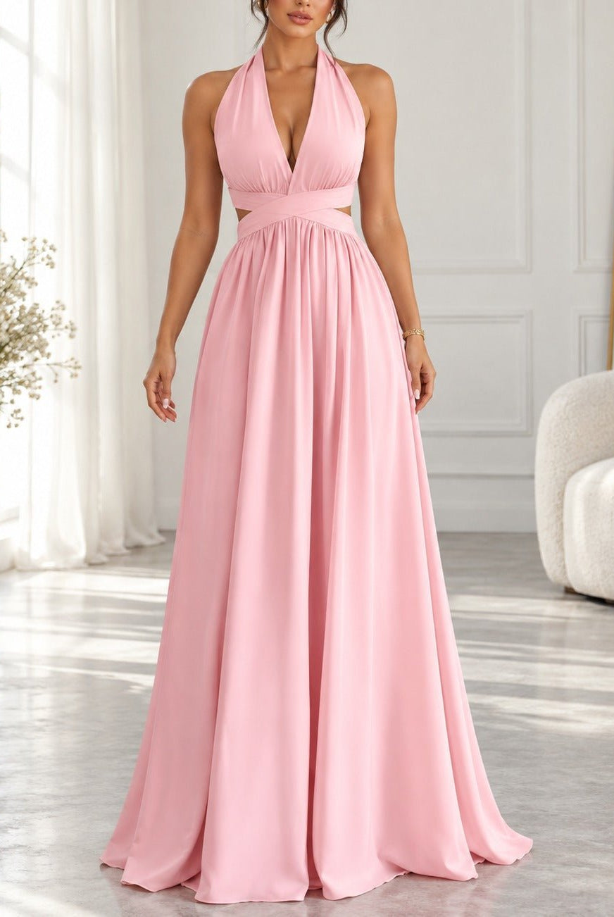Ladies Pink Halter Neck Maxi Dress - StylePhase SA