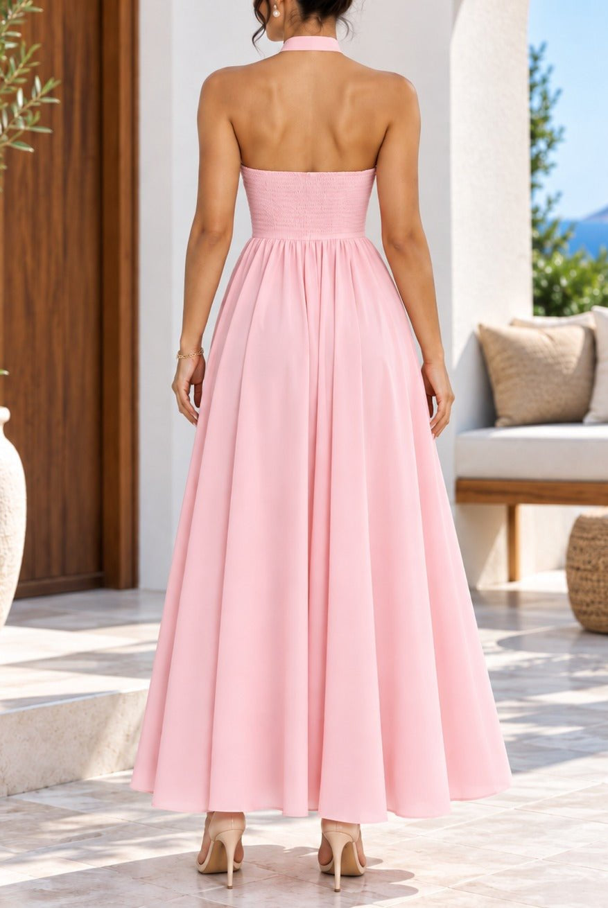 Ladies Pink Halter Neck Maxi Dress - StylePhase SA