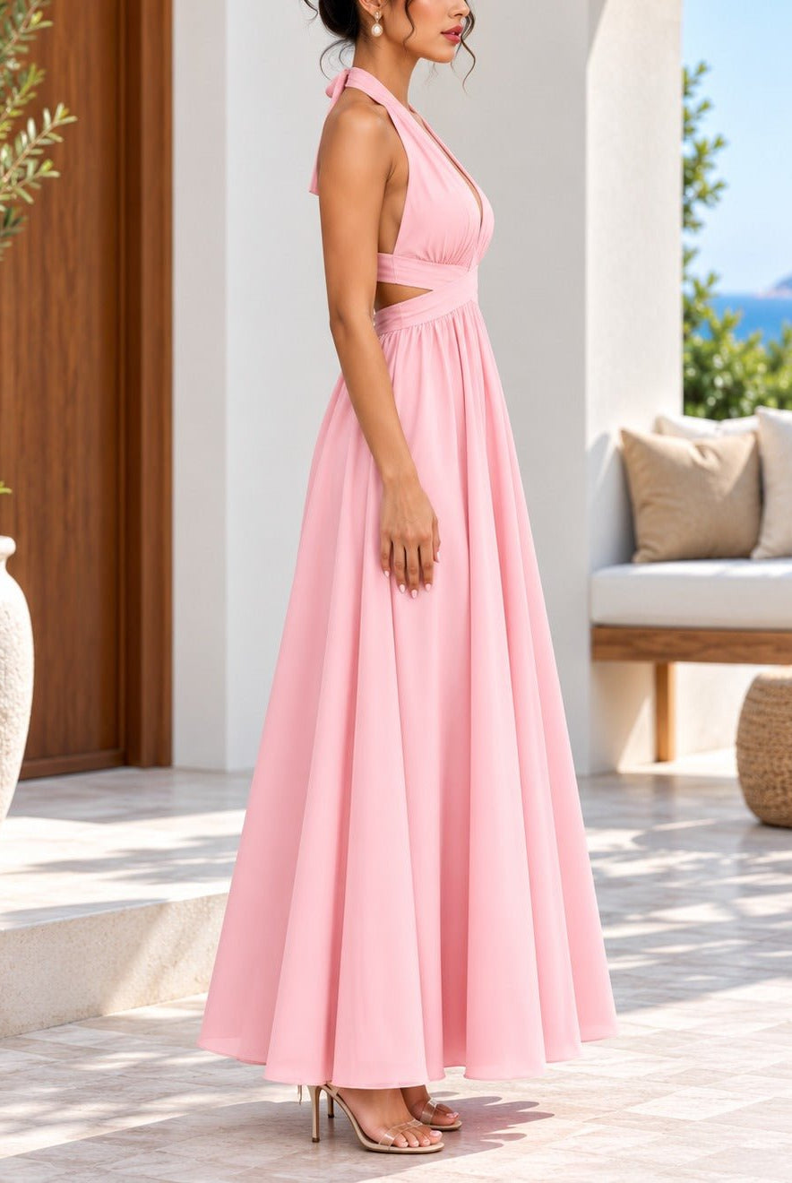 Ladies Pink Halter Neck Maxi Dress - StylePhase SA