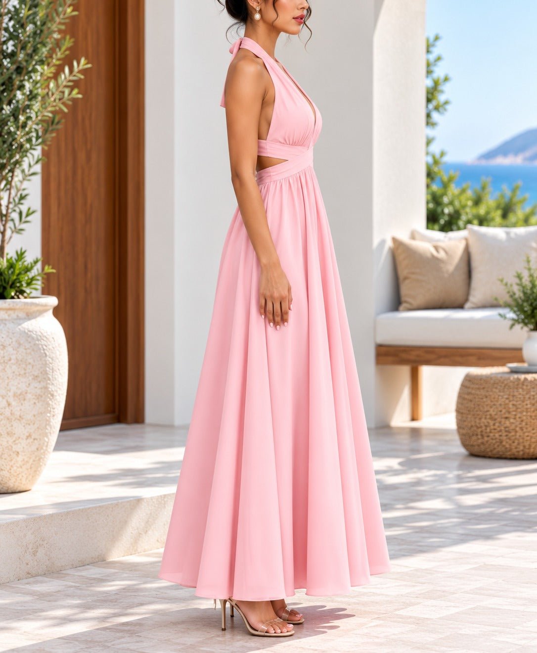 Ladies Pink Halter Neck Maxi Dress - StylePhase SA