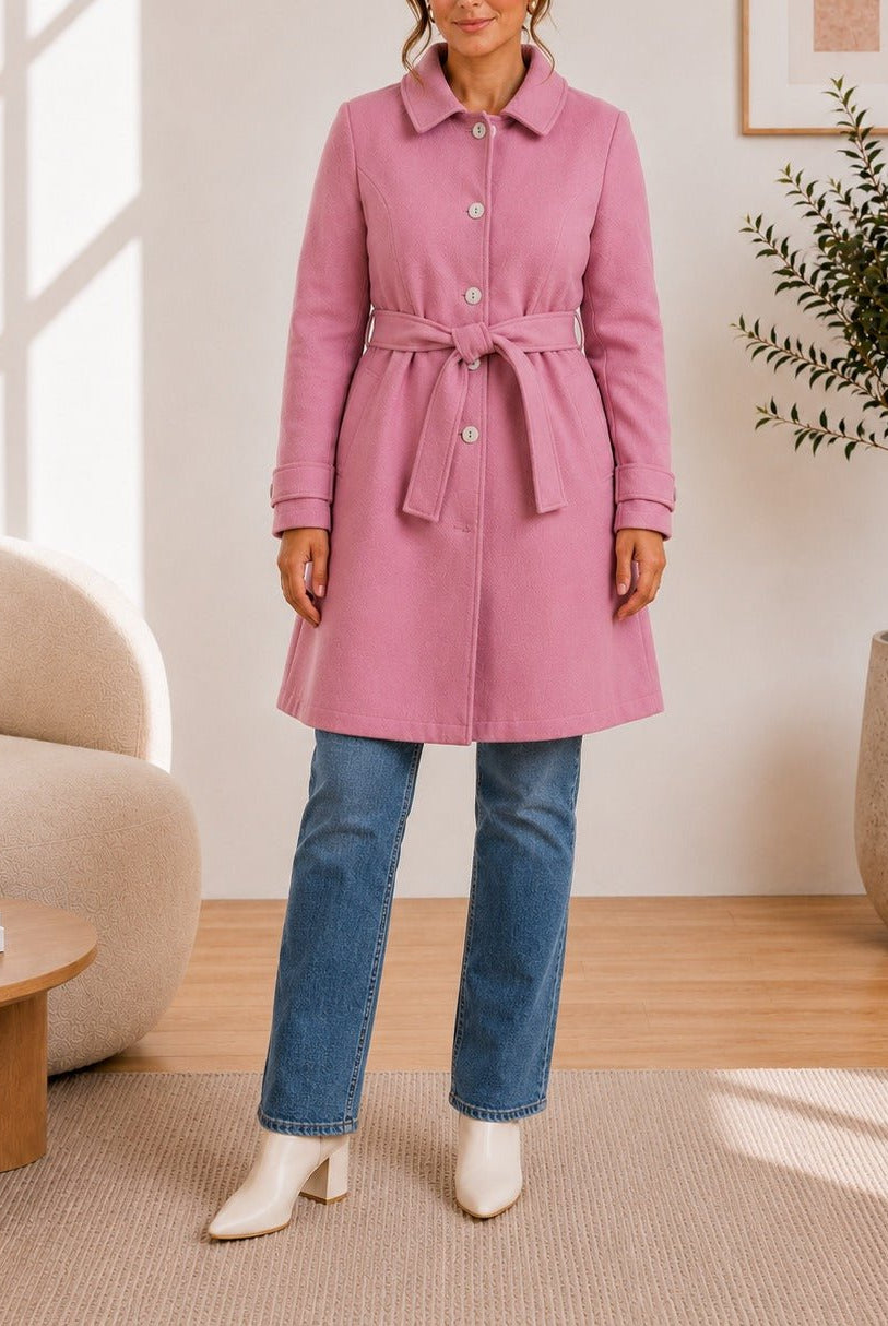 Ladies Pink Melton Collar Coat - StylePhase SA