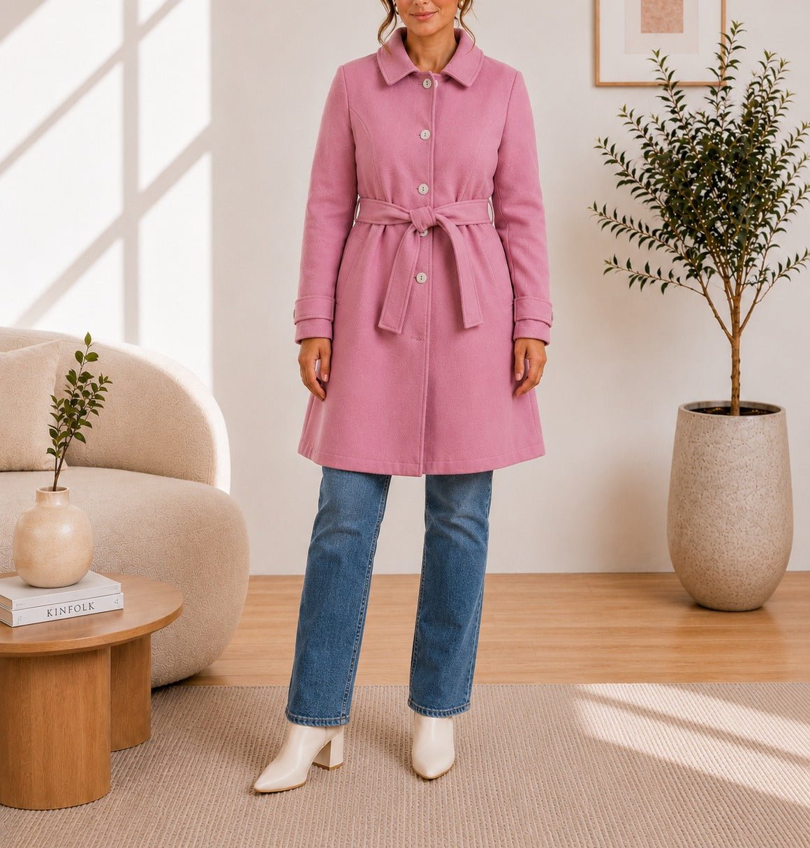 Ladies Pink Melton Collar Coat - StylePhase SA
