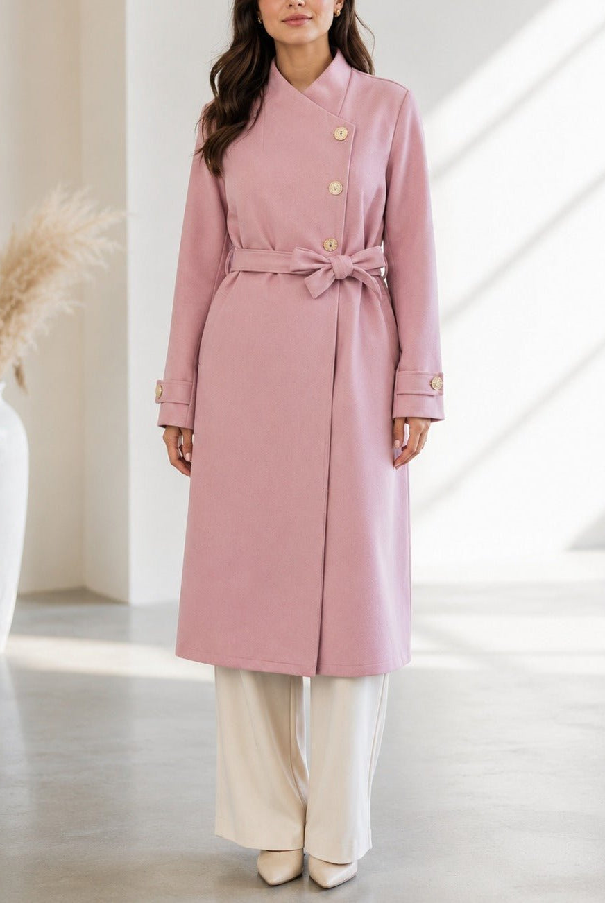 Ladies Pink Side Collar Melton Coat - StylePhase SA