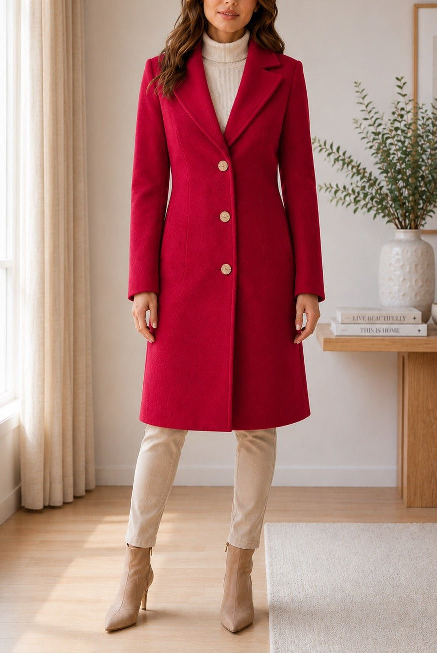 Ladies Red 3 Button Melton Coat - StylePhase SA