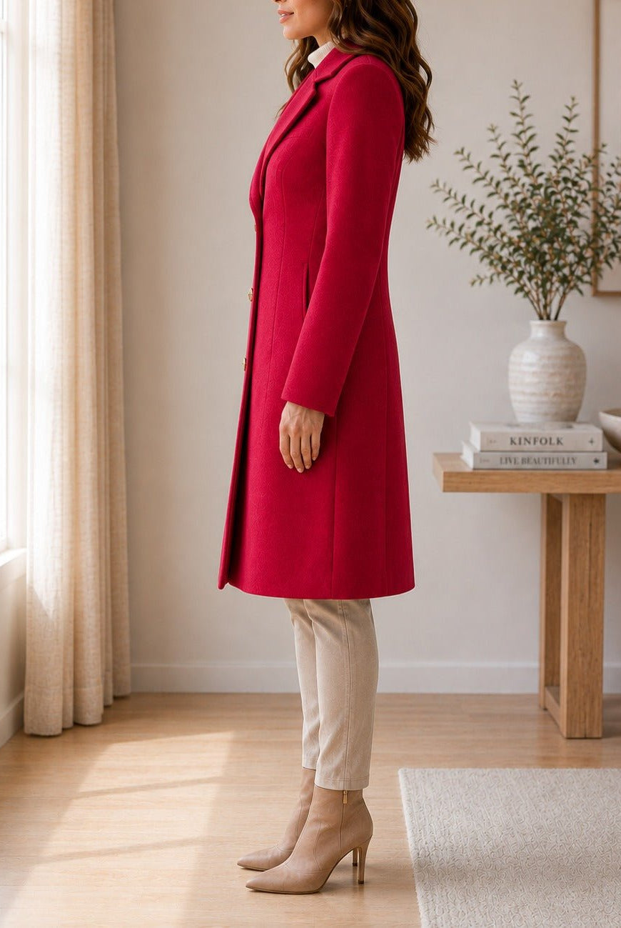 Ladies Red 3 Button Melton Coat - StylePhase SA