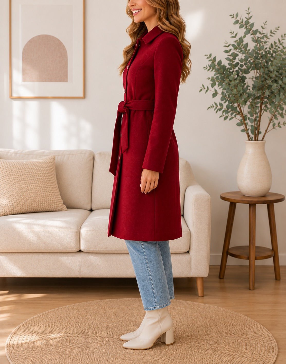 Ladies Red Button Front Melton Coat - StylePhase SA