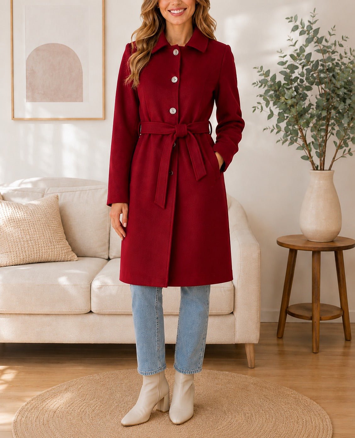Ladies Red Button Front Melton Coat - StylePhase SA