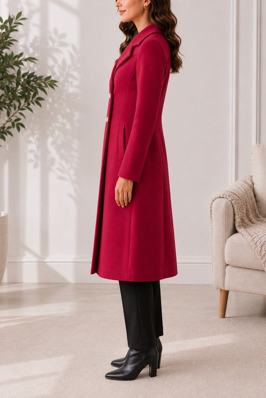 Ladies Red Double Breast Melton Coat - StylePhase SA