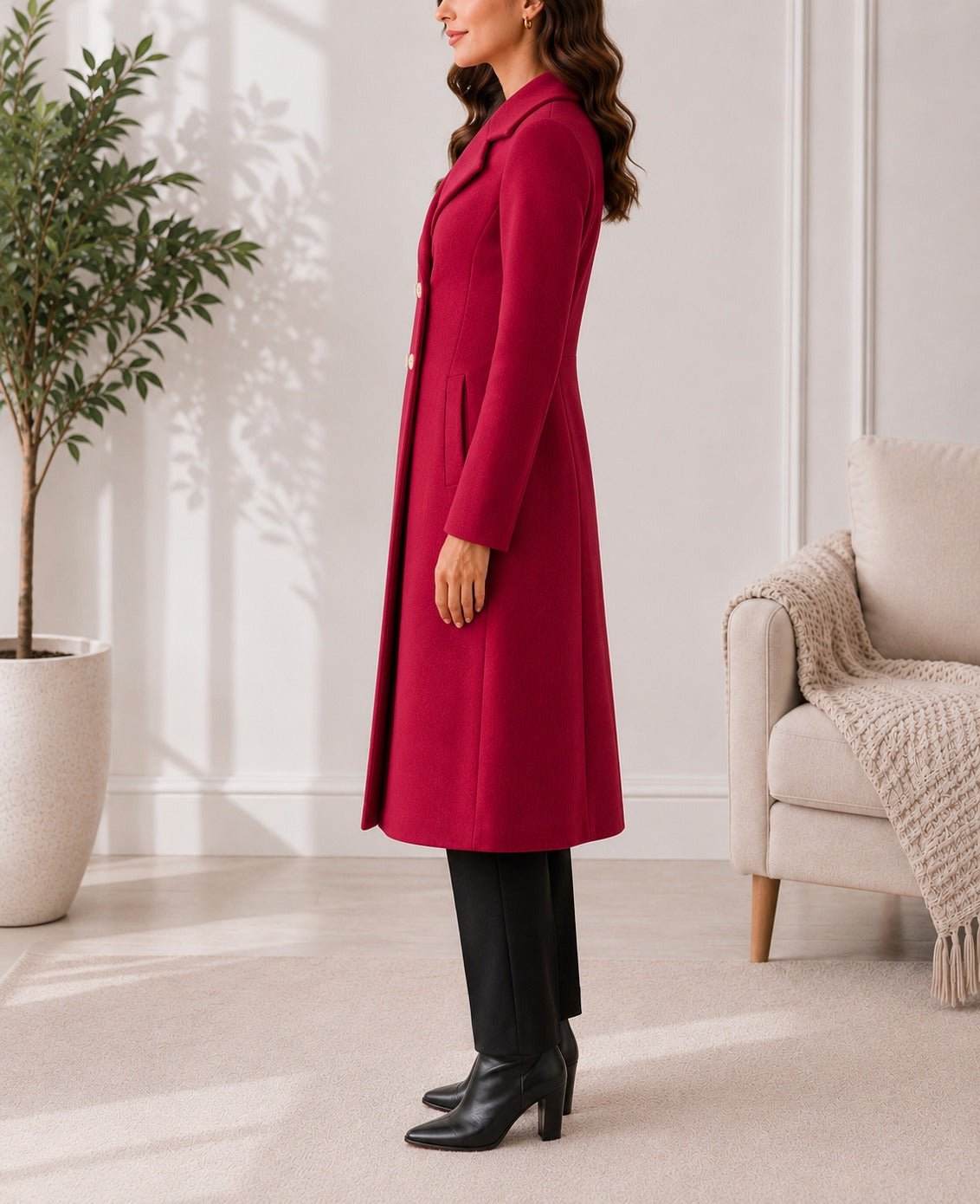 Ladies Red Double Breast Melton Coat - StylePhase SA