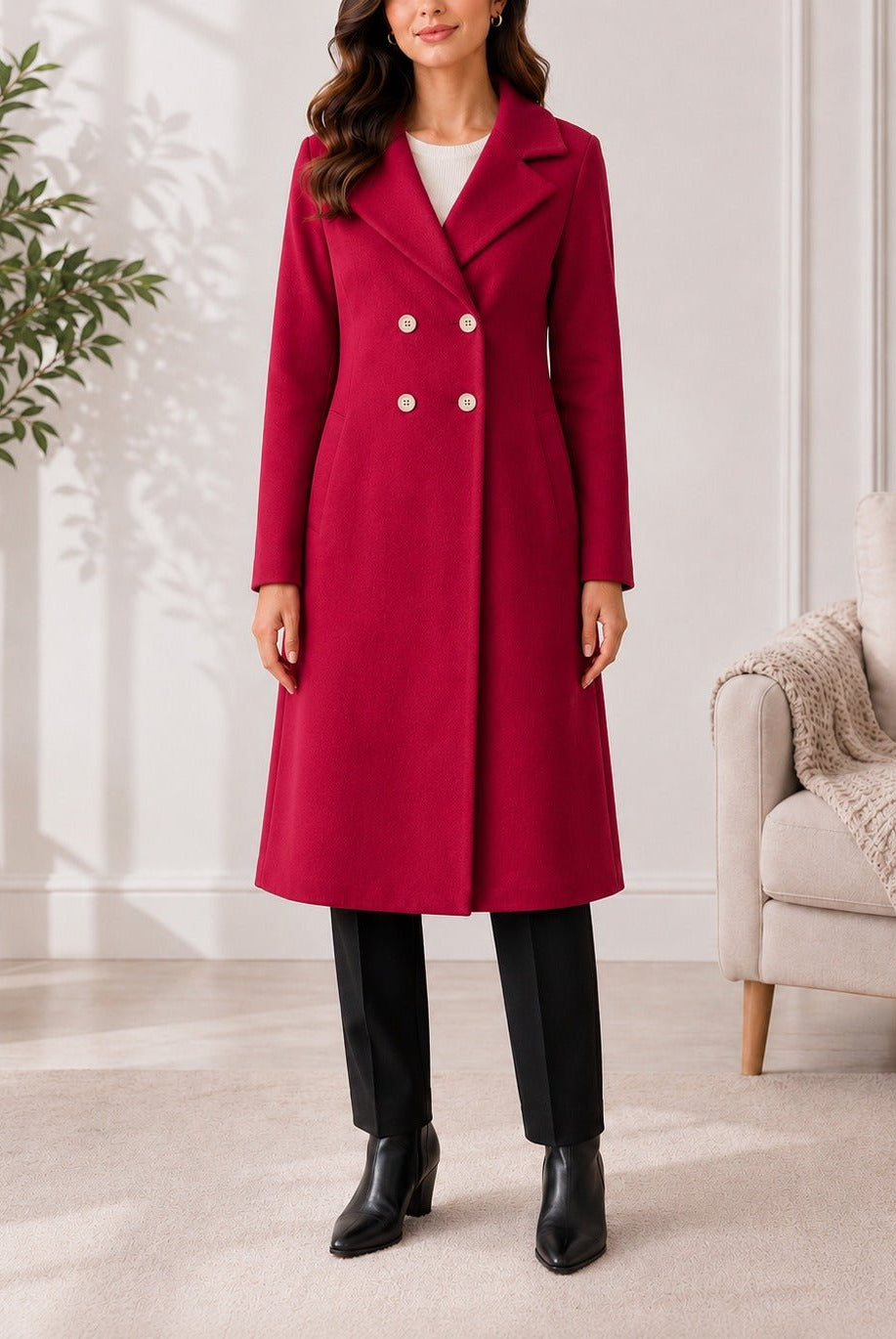 Ladies Red Double Breast Melton Coat - StylePhase SA