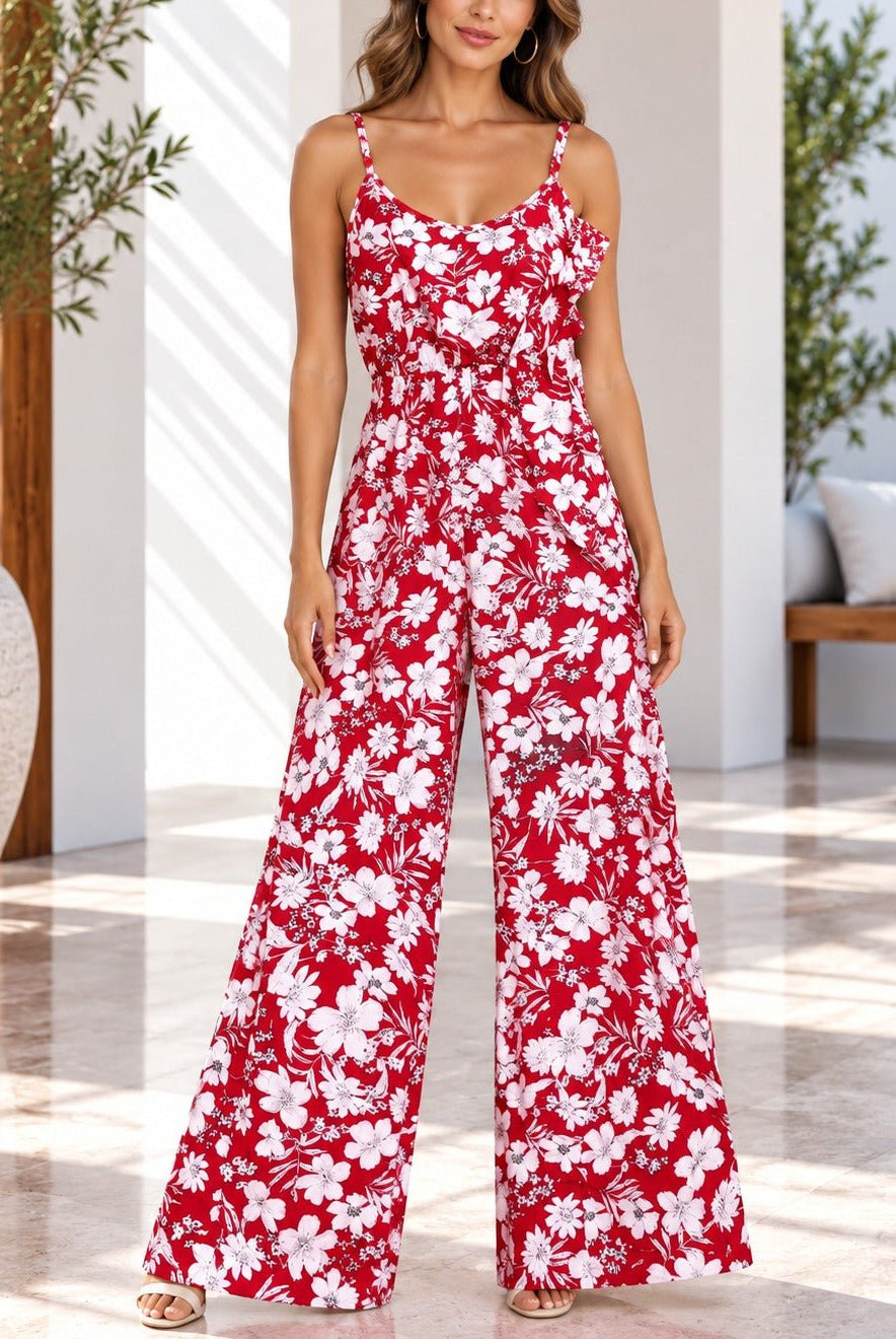 Ladies Red Floral Strappy Jumpsuit - StylePhase SA