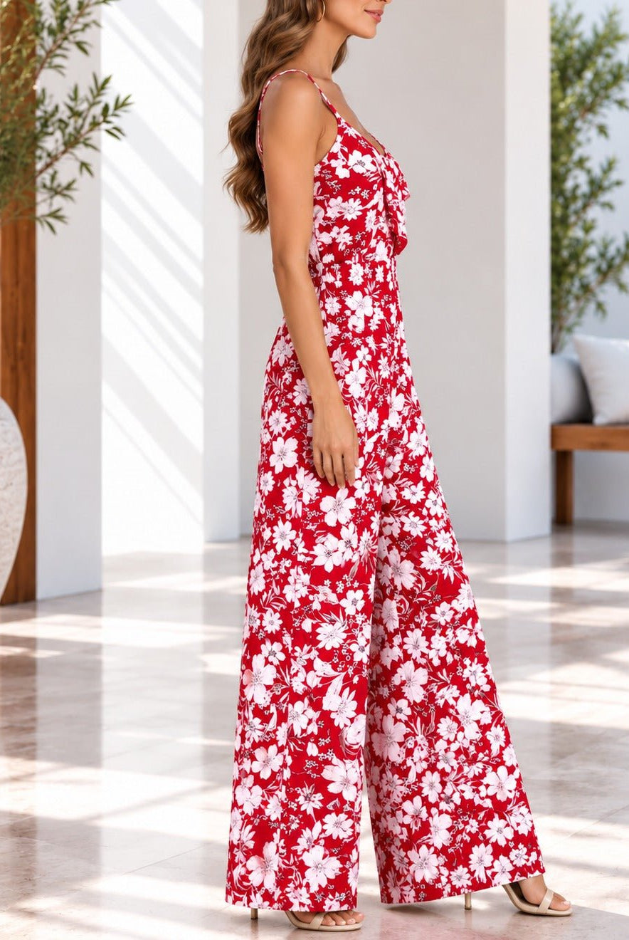 Ladies Red Floral Strappy Jumpsuit - StylePhase SA