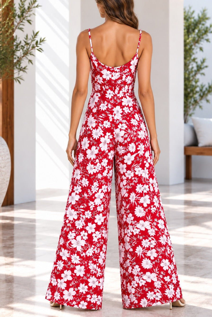Ladies Red Floral Strappy Jumpsuit - StylePhase SA