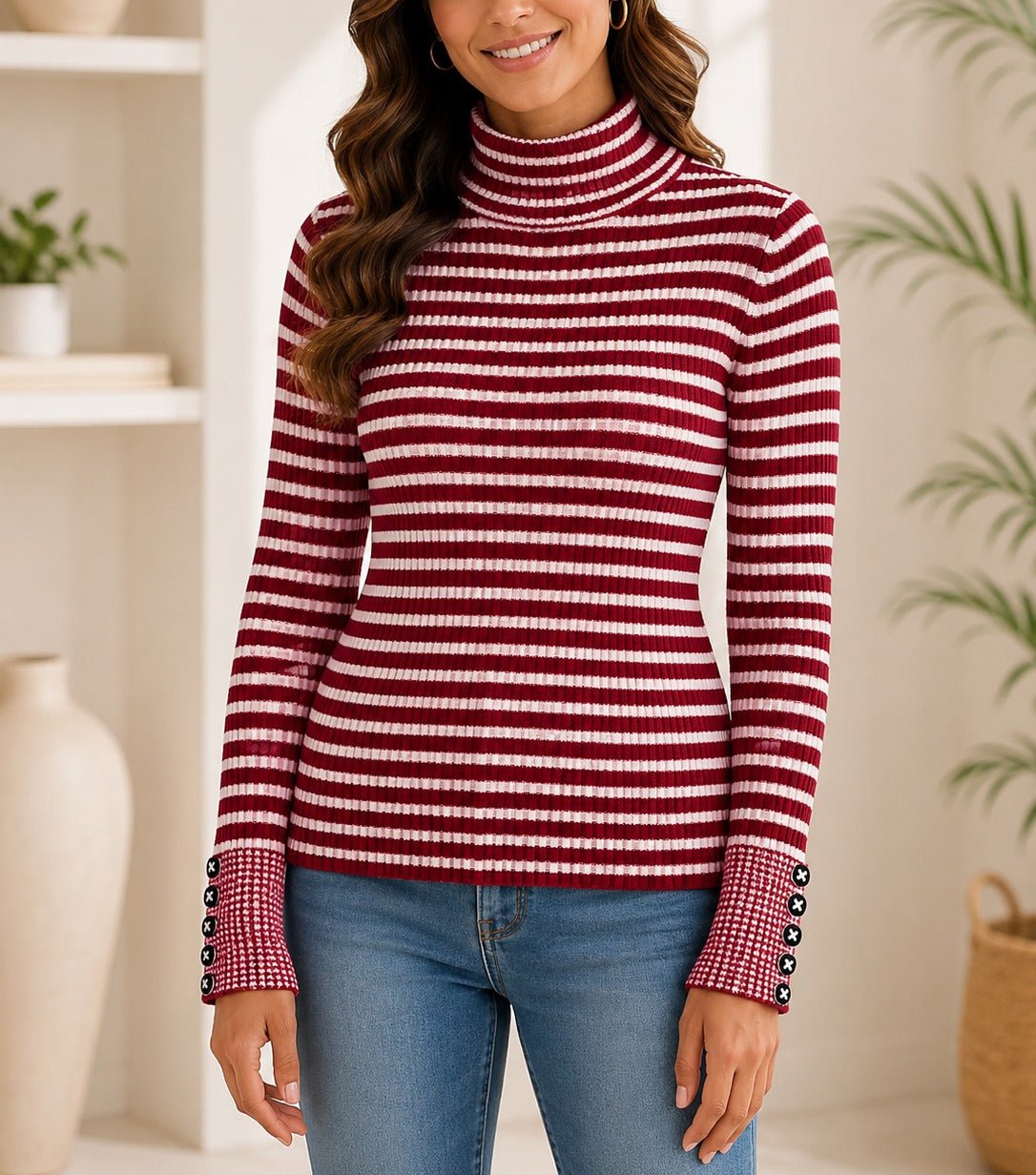 Ladies Red Stripe Turtle Neck Jersey - StylePhase SA