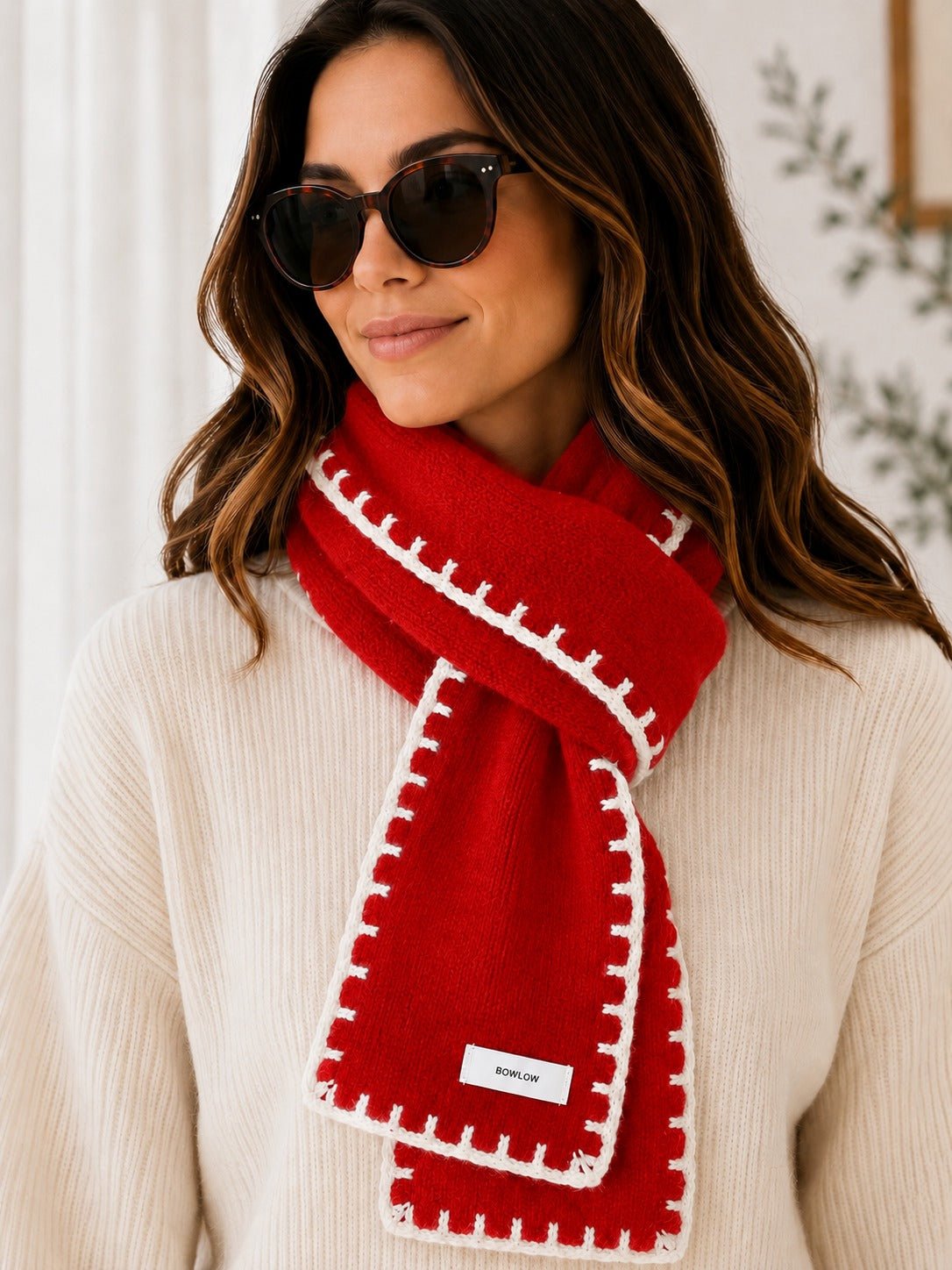 Ladies Red Whipstitch Scarf - StylePhase SA