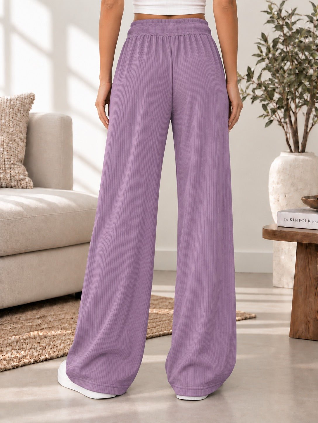Ladies Rib Wide Leg Pants-Lilac - StylePhase SA
