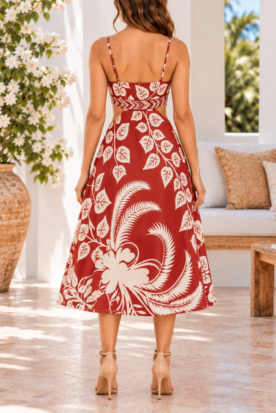 Ladies Rust Floral Cut Out Detail Dress - StylePhase SA