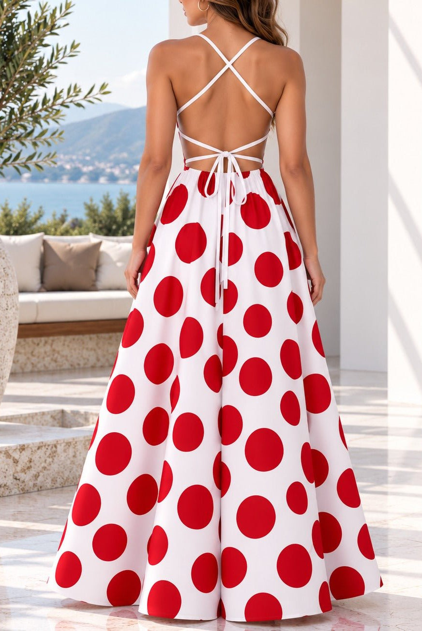 Ladies Rust Polka Dot Tie Back Dress - StylePhase SA